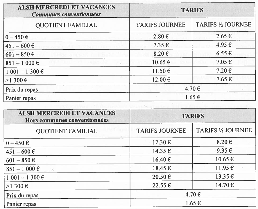 Tarifs ALSH 2026/2027